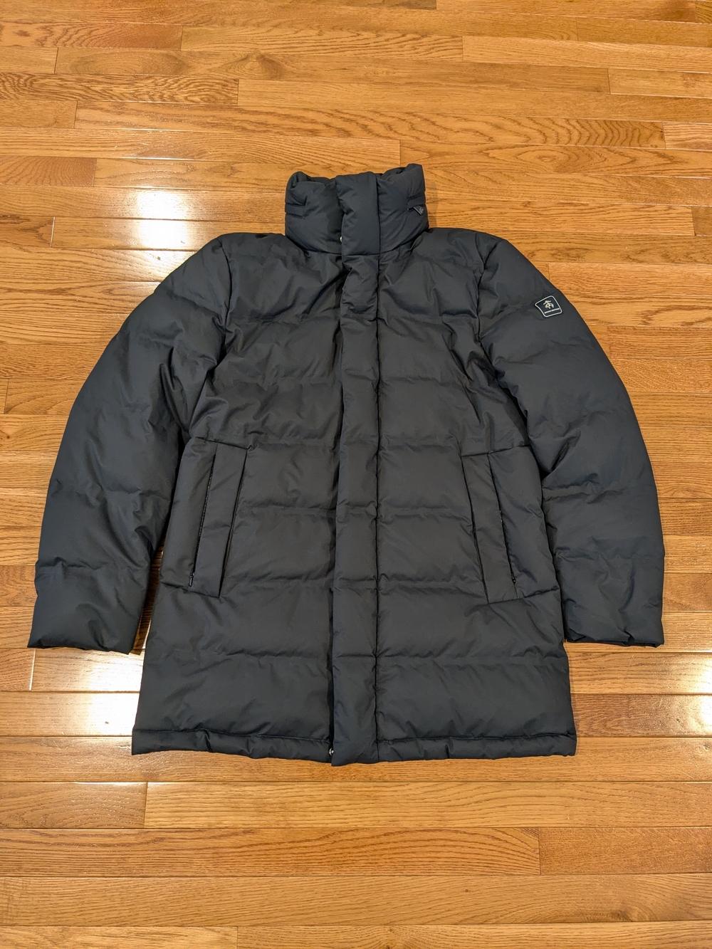 Brooks Brothers Navy Blue Down Puffer Coat With Packable Hood Men's Medium